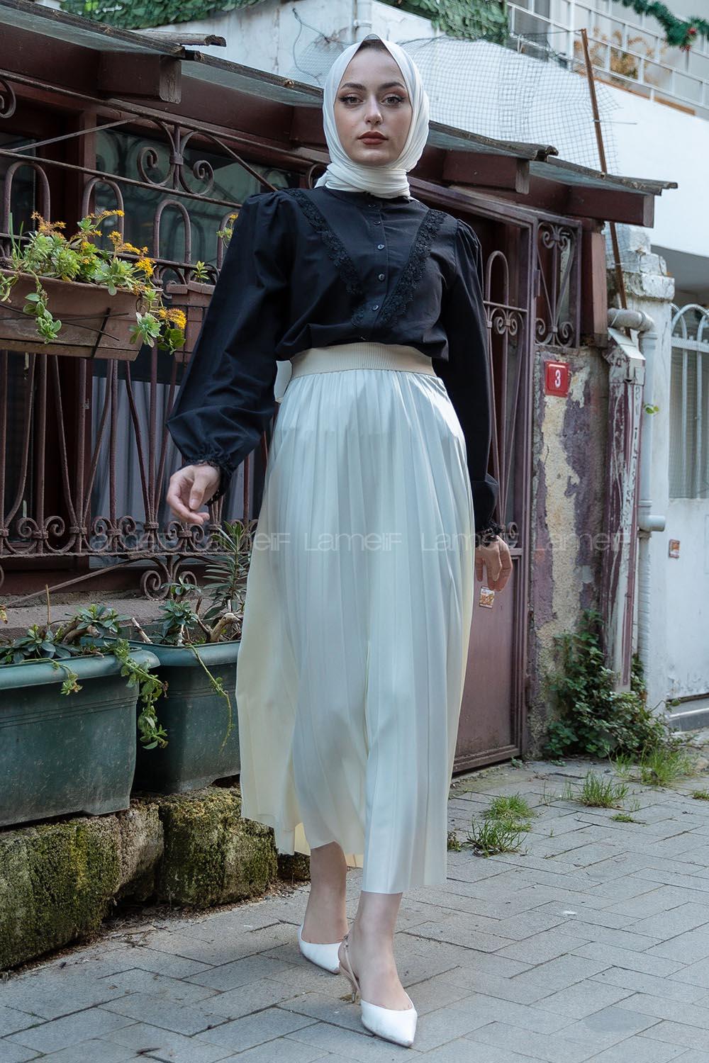 Modalamelif  Kol Brode Güpür Detaylı Gömlek Siyah