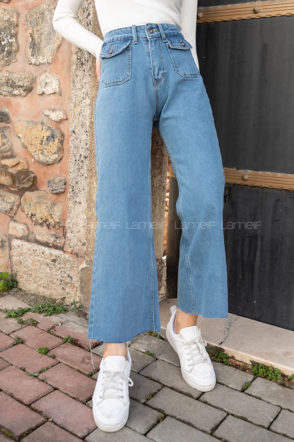 Lamelif Ön Kapak Cepli Mom Jean Açık Mavi