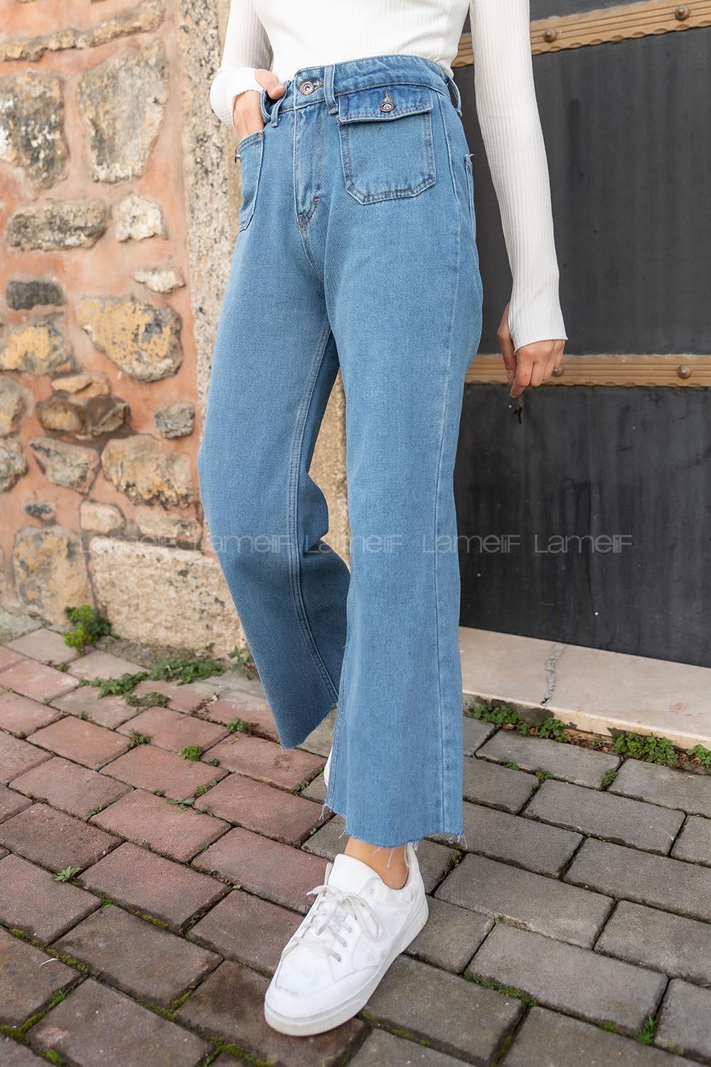 Lamelif Ön Kapak Cepli Mom Jean Açık Mavi