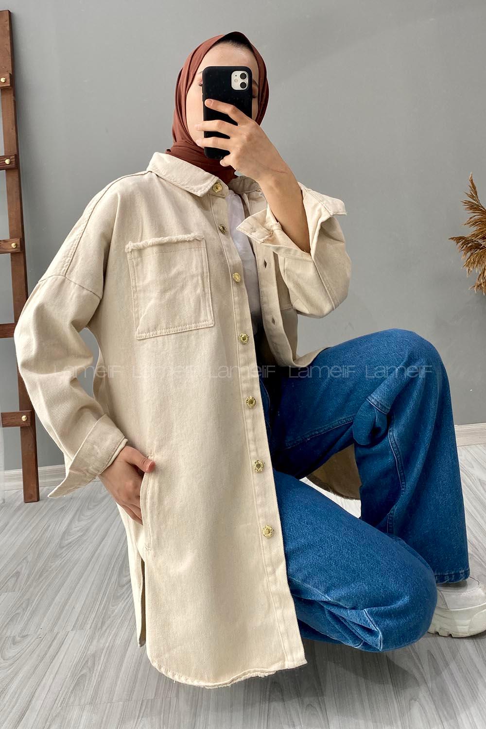 Modalamelif Oversize Cepli Kot Ceket Taş