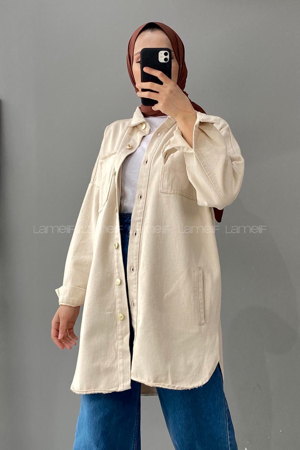 Modalamelif Oversize Cepli Kot Ceket Taş