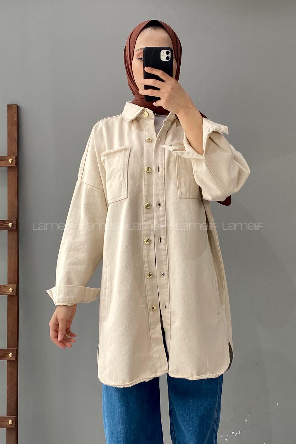 Modalamelif Oversize Cepli Kot Ceket Taş