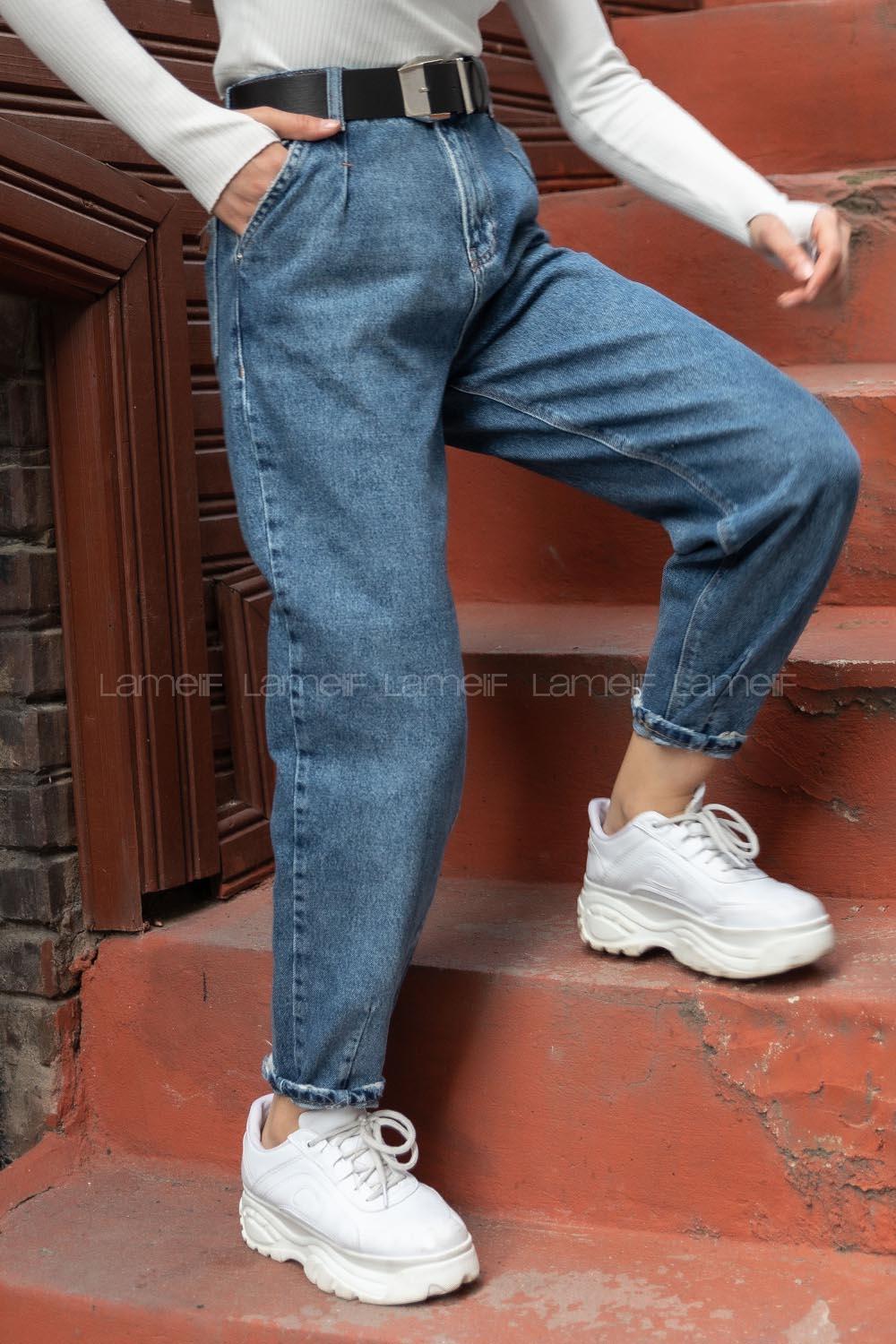 Modalamelif Paça Pensli Mom Jean Kot Mavisi