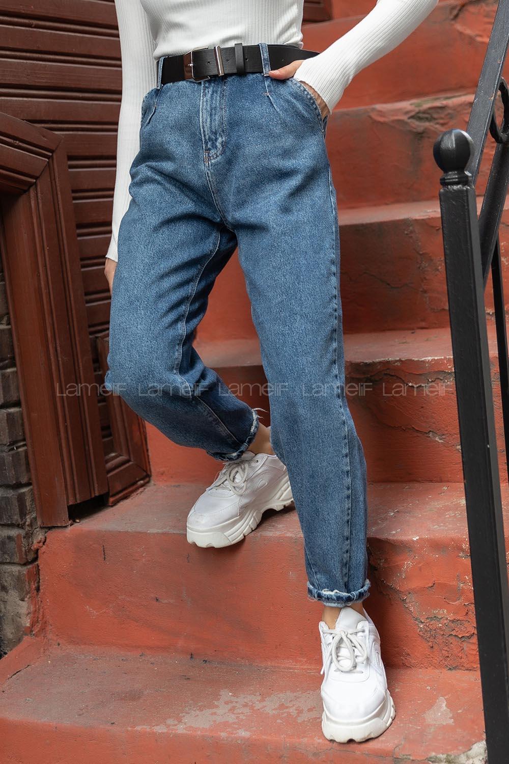 Modalamelif Paça Pensli Mom Jean Kot Mavisi