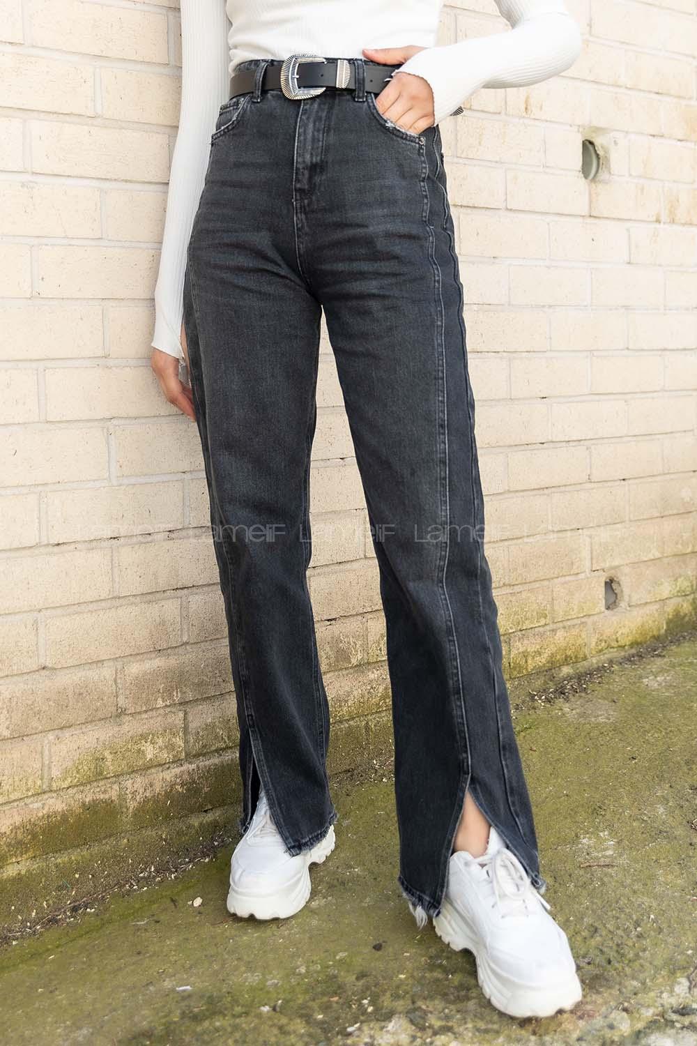 Modalamelif Paça Yırtmaçlı Kar Yıkamalı Jean Siyah