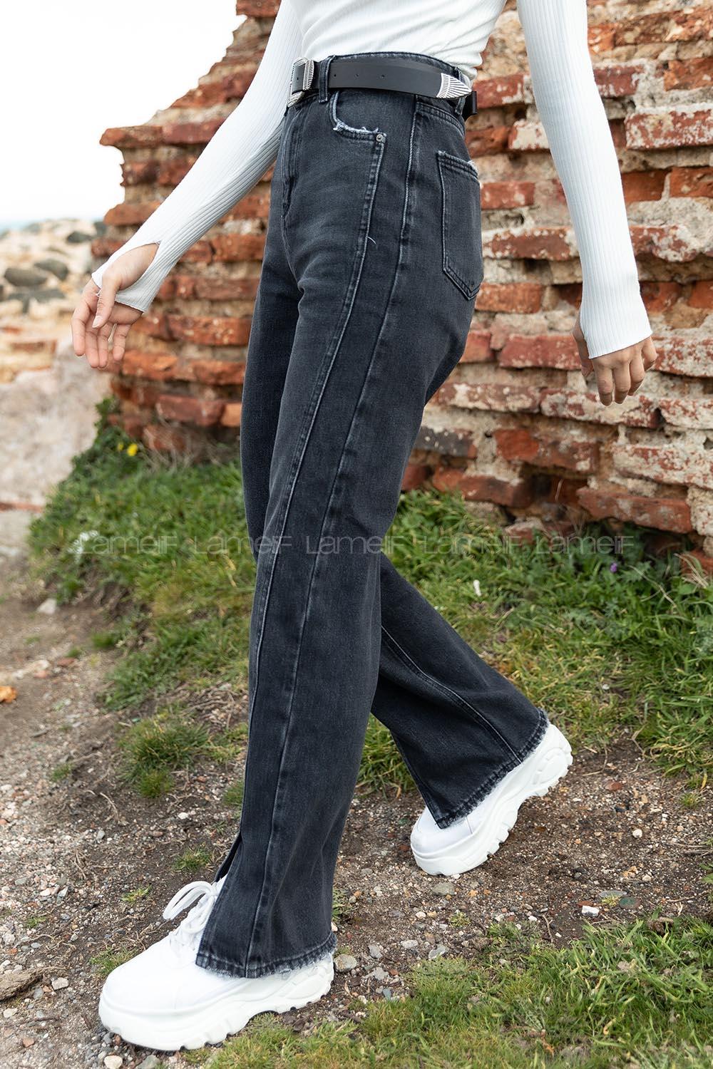 Modalamelif Paça Yırtmaçlı Kar Yıkamalı Jean Siyah