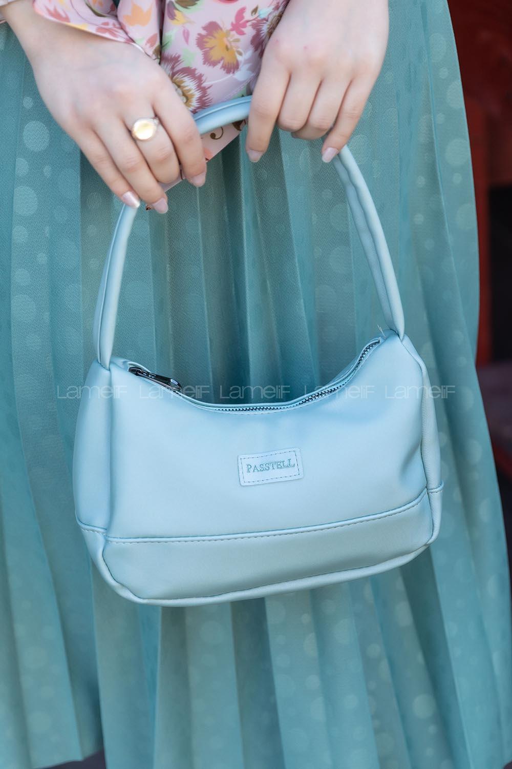 Modalamelif Saten Kumaş Baget Vialla Çanta Açık Mavi