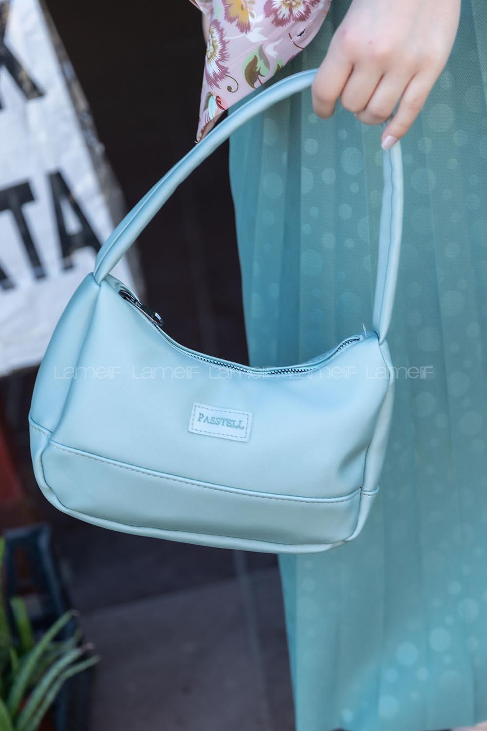 Modalamelif Saten Kumaş Baget Vialla Çanta Açık Mavi