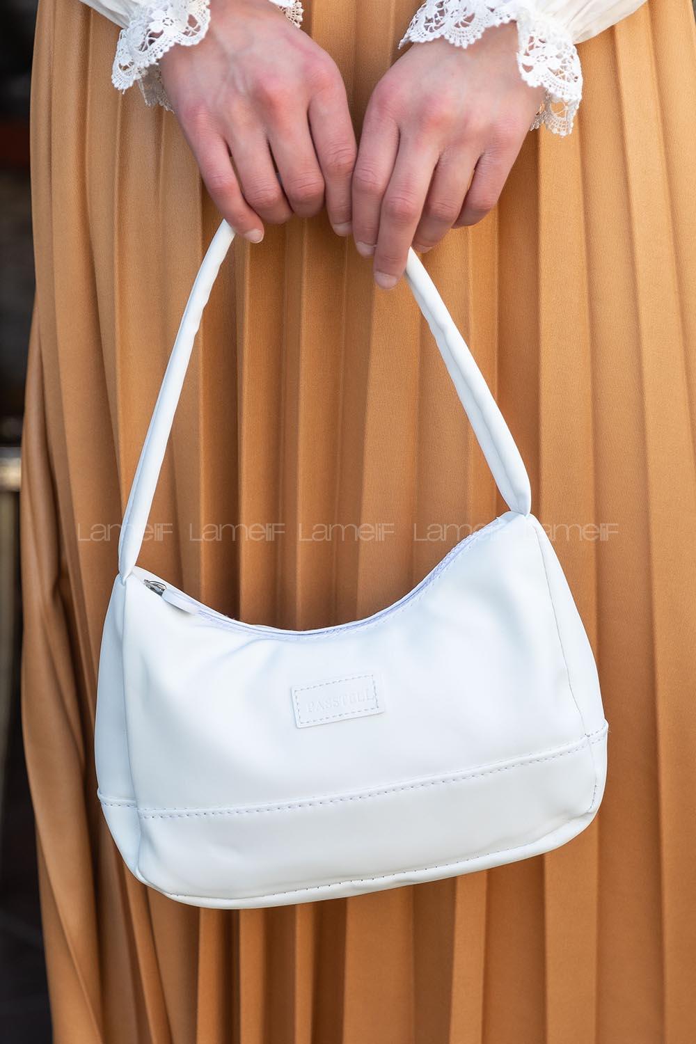 Modalamelif Saten Kumaş Baget Vialla Çanta Beyaz