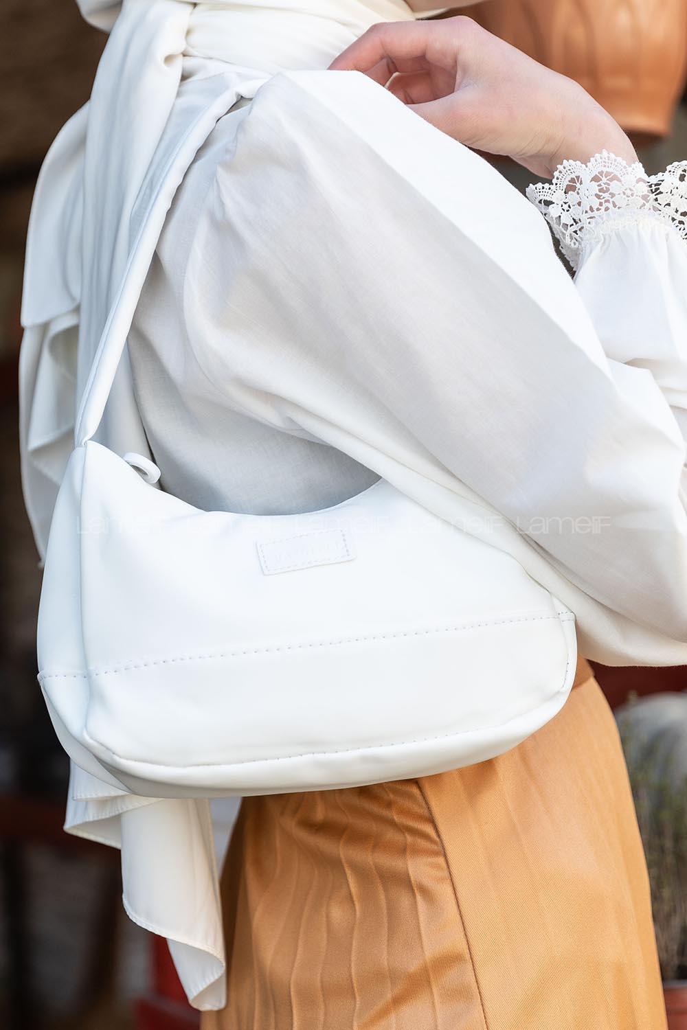 Modalamelif Saten Kumaş Baget Vialla Çanta Beyaz