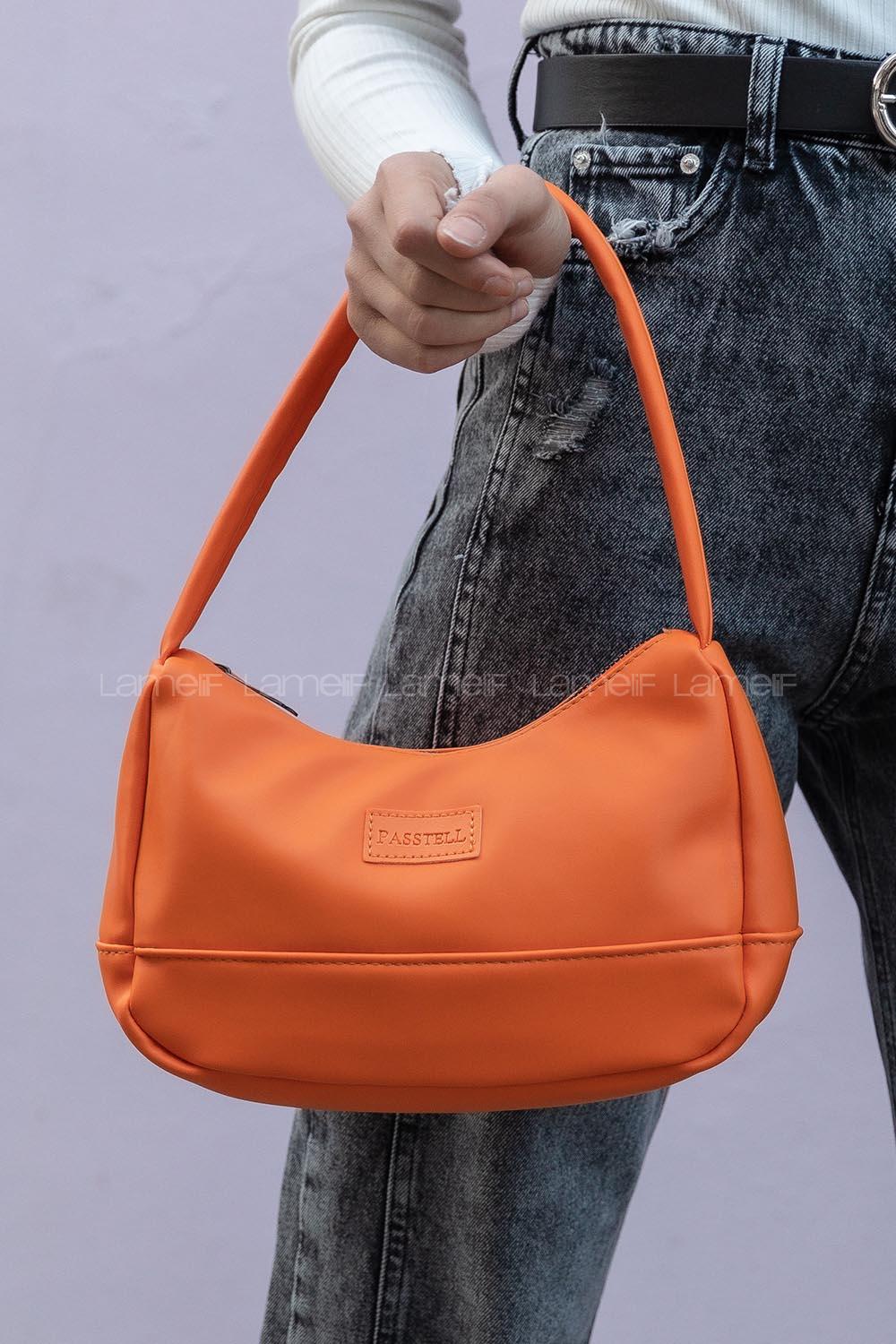 Modalamelif Saten Kumaş Baget Vialla Çanta Oranj