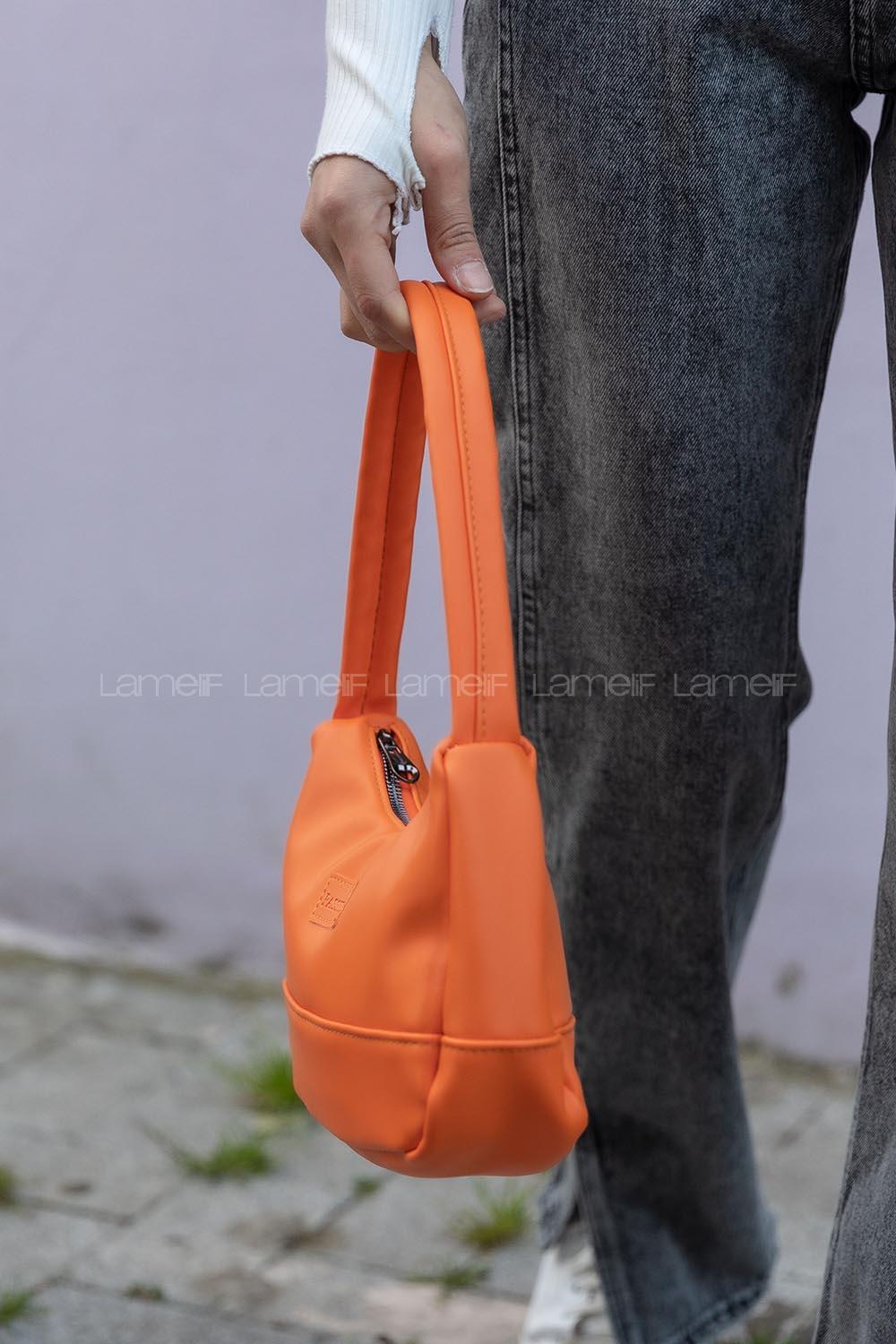 Modalamelif Saten Kumaş Baget Vialla Çanta Oranj