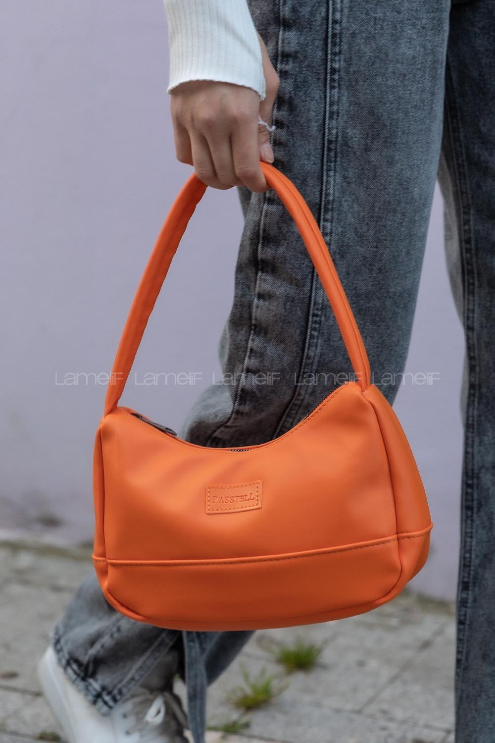 Modalamelif Saten Kumaş Baget Vialla Çanta Oranj