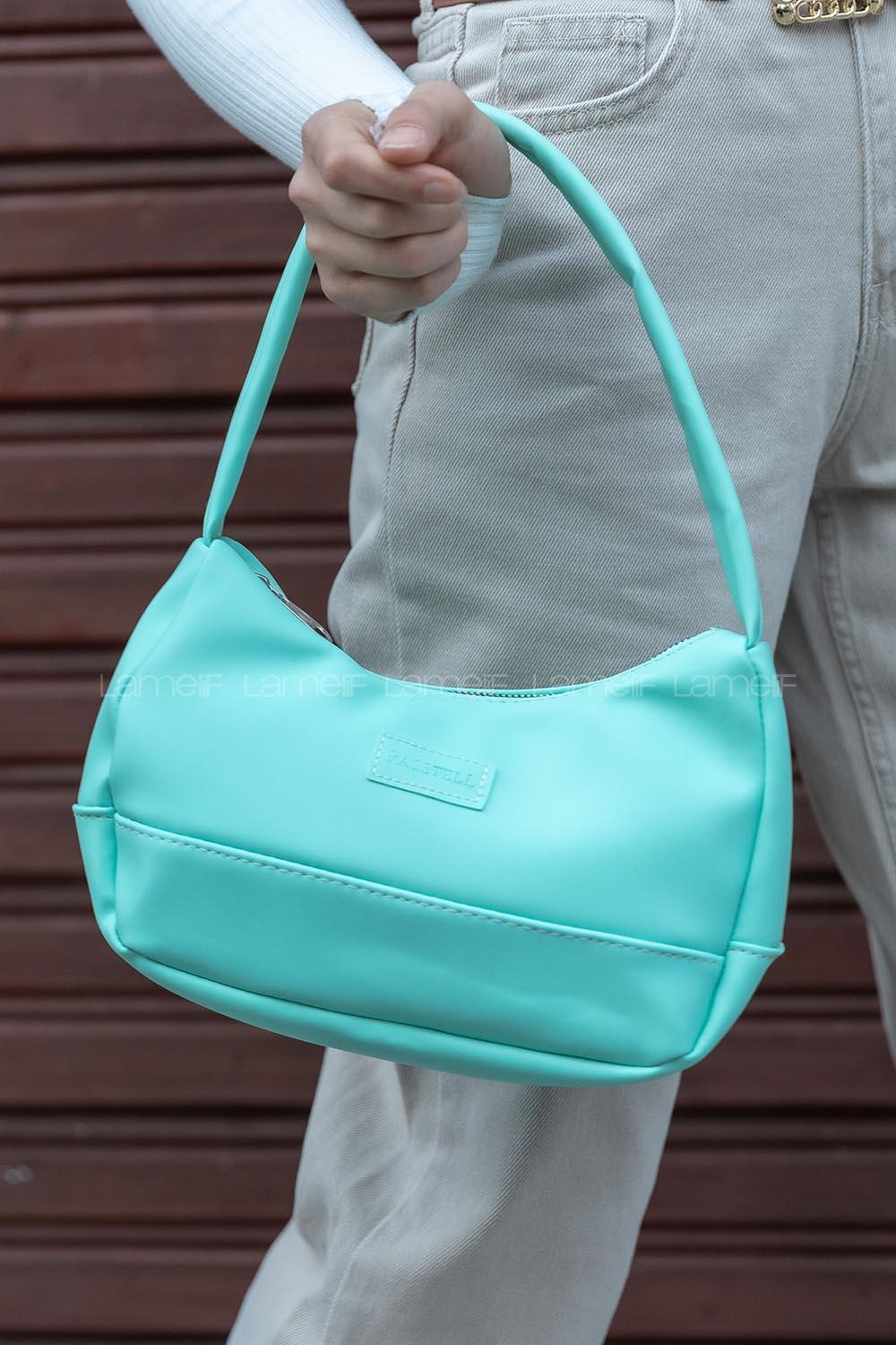 Modalamelif Saten Kumaş Baget Vialla Çanta Su Yeşili