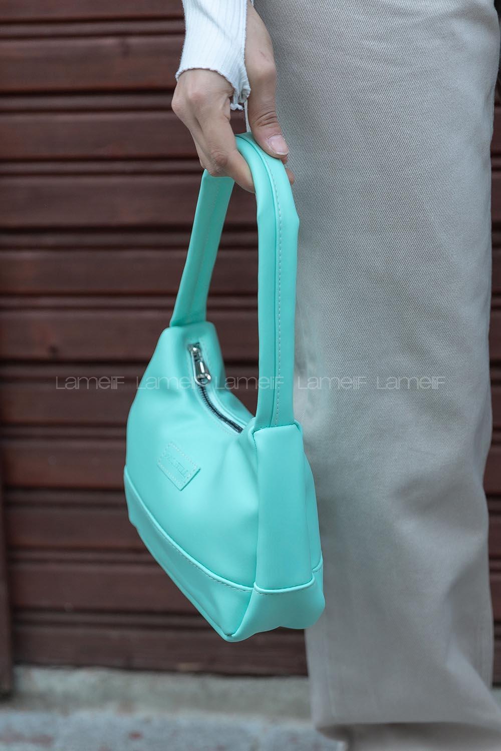 Modalamelif Saten Kumaş Baget Vialla Çanta Su Yeşili