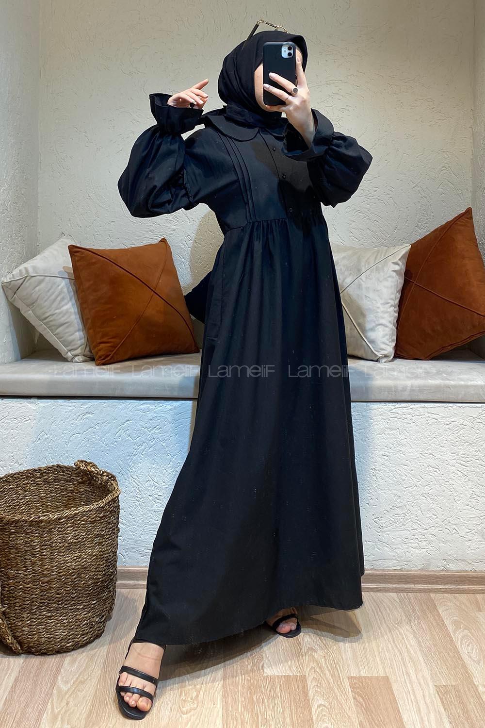 Modalamelif Bebe Yaka Pileli Elbise Siyah