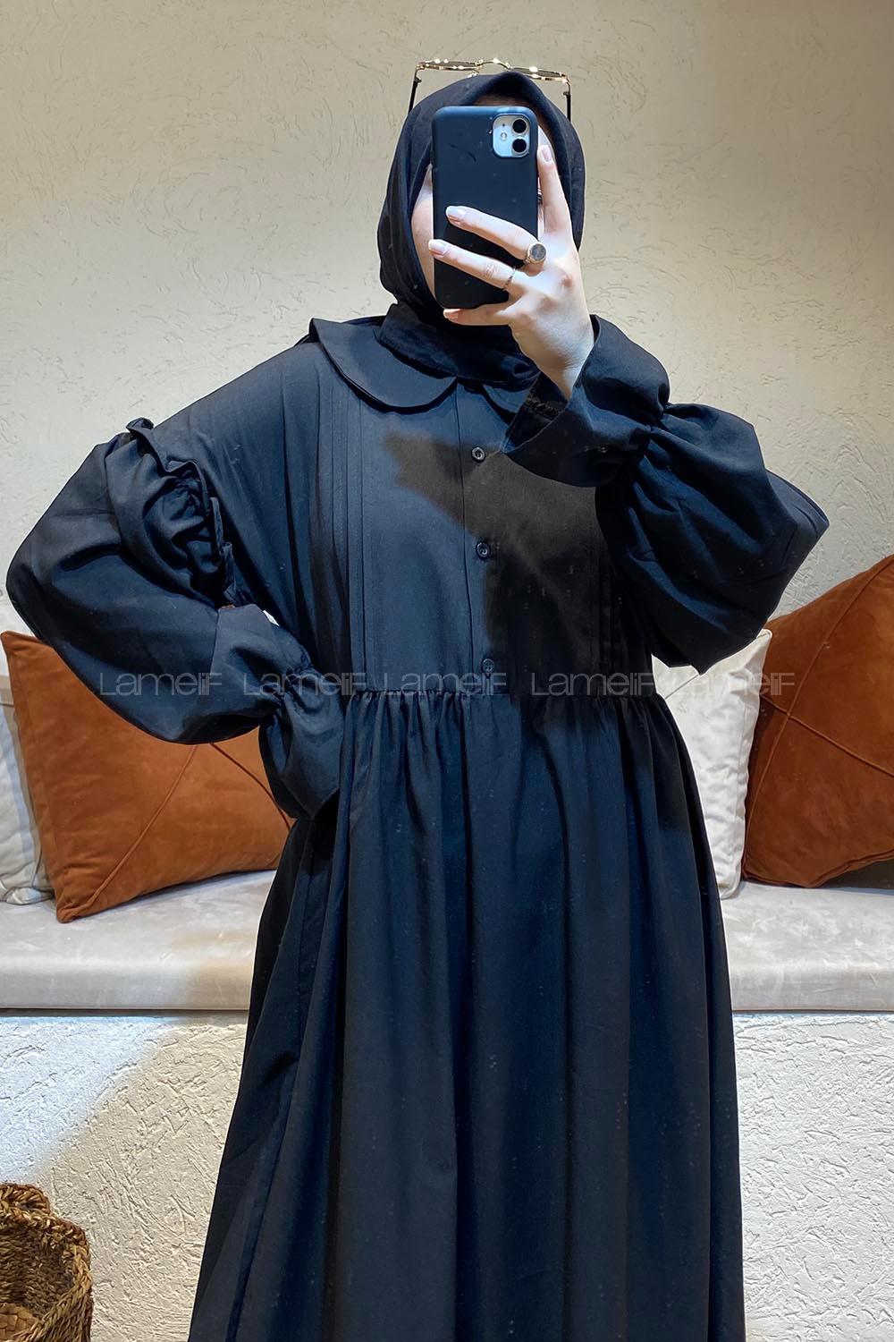 Modalamelif Bebe Yaka Pileli Elbise Siyah