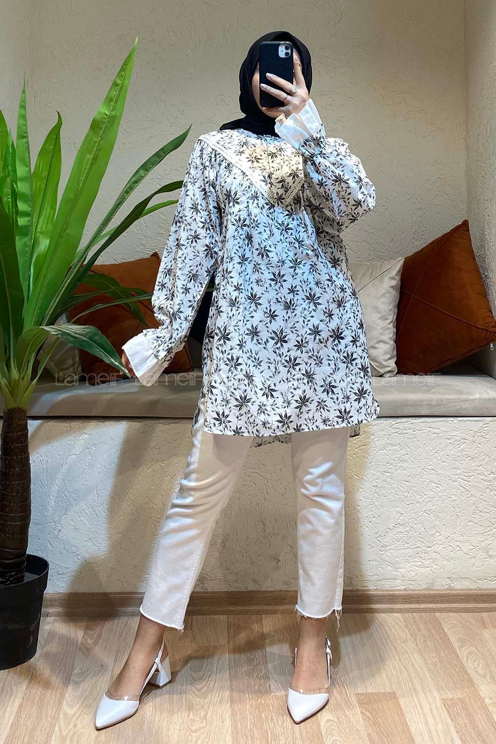 Modalamelif Hakim Yaka Dantel Detaylı Tunik Siyah