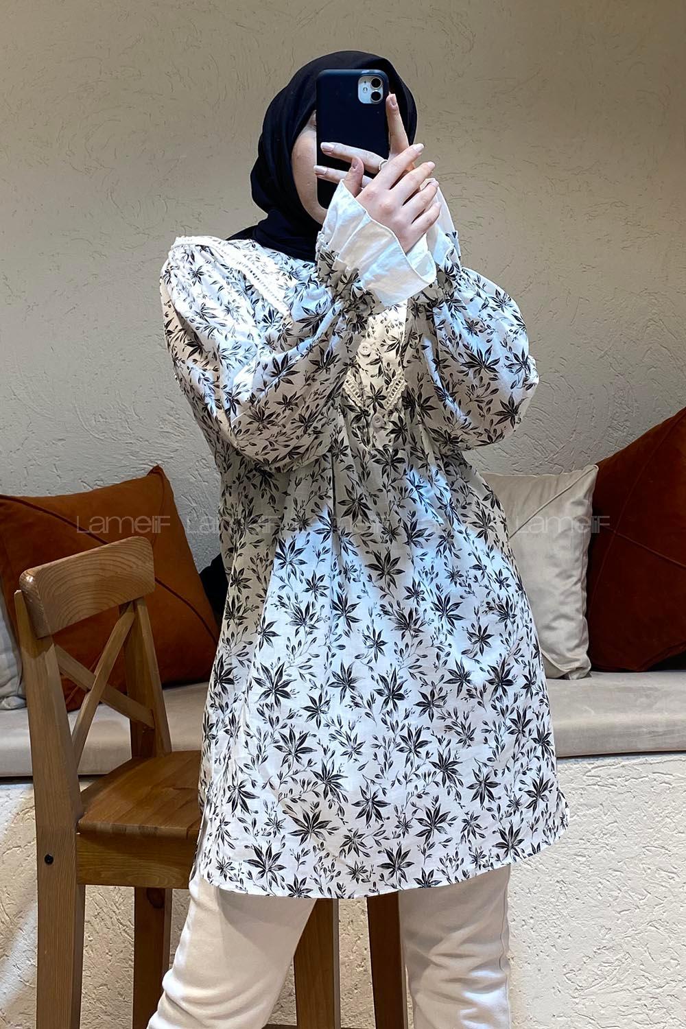 Modalamelif Hakim Yaka Dantel Detaylı Tunik Siyah