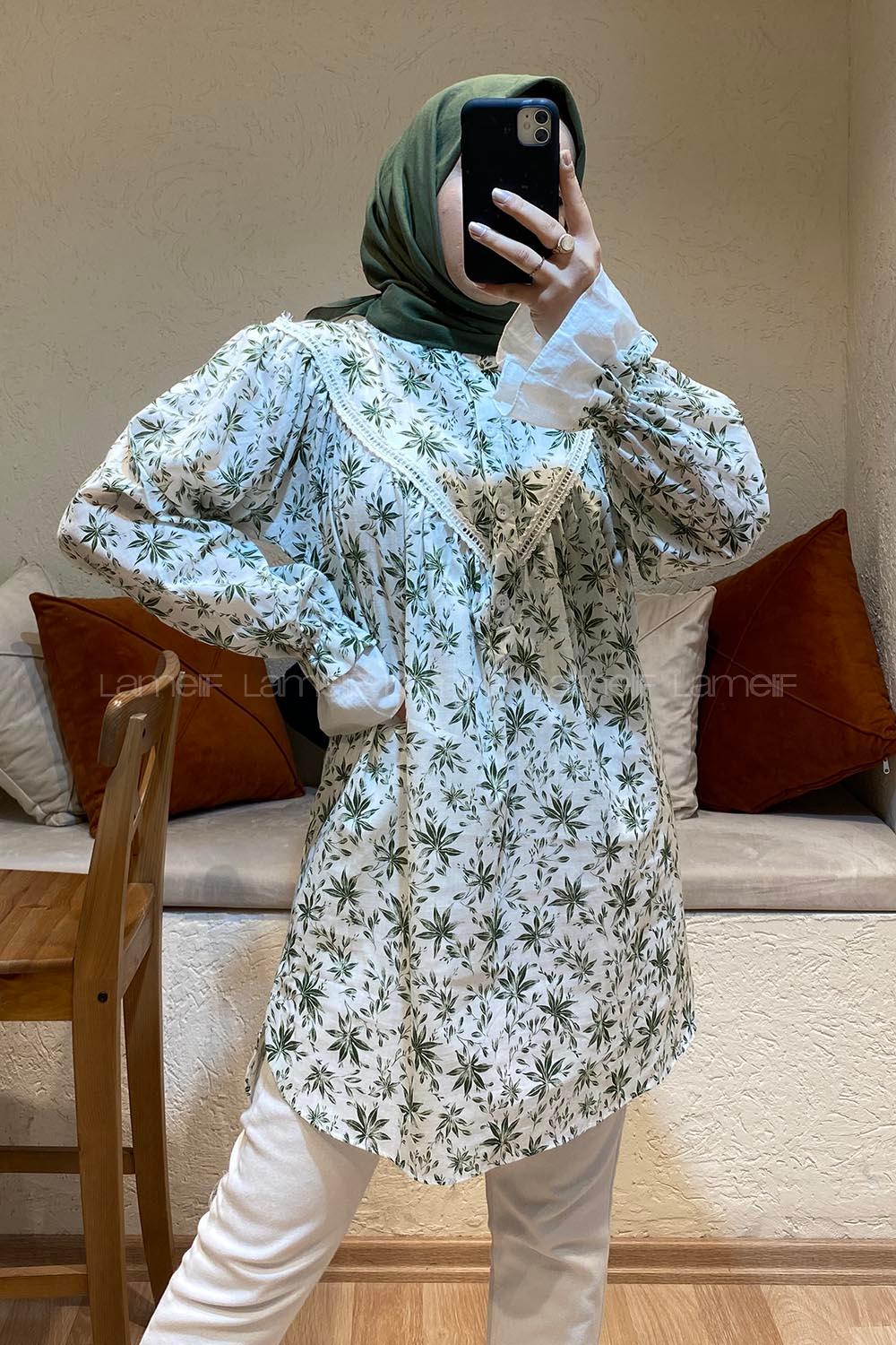 Modalamelif Hakim Yaka Dantel Detaylı Tunik Yeşil