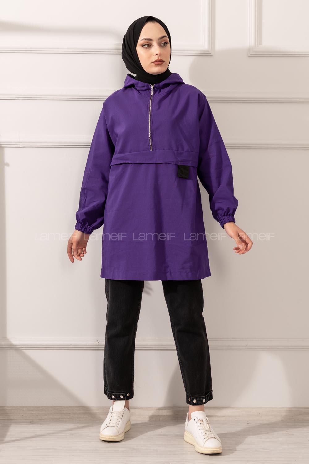 Modalamelif Kanguru Cep Yarım Fermuarlı Tunik Mor