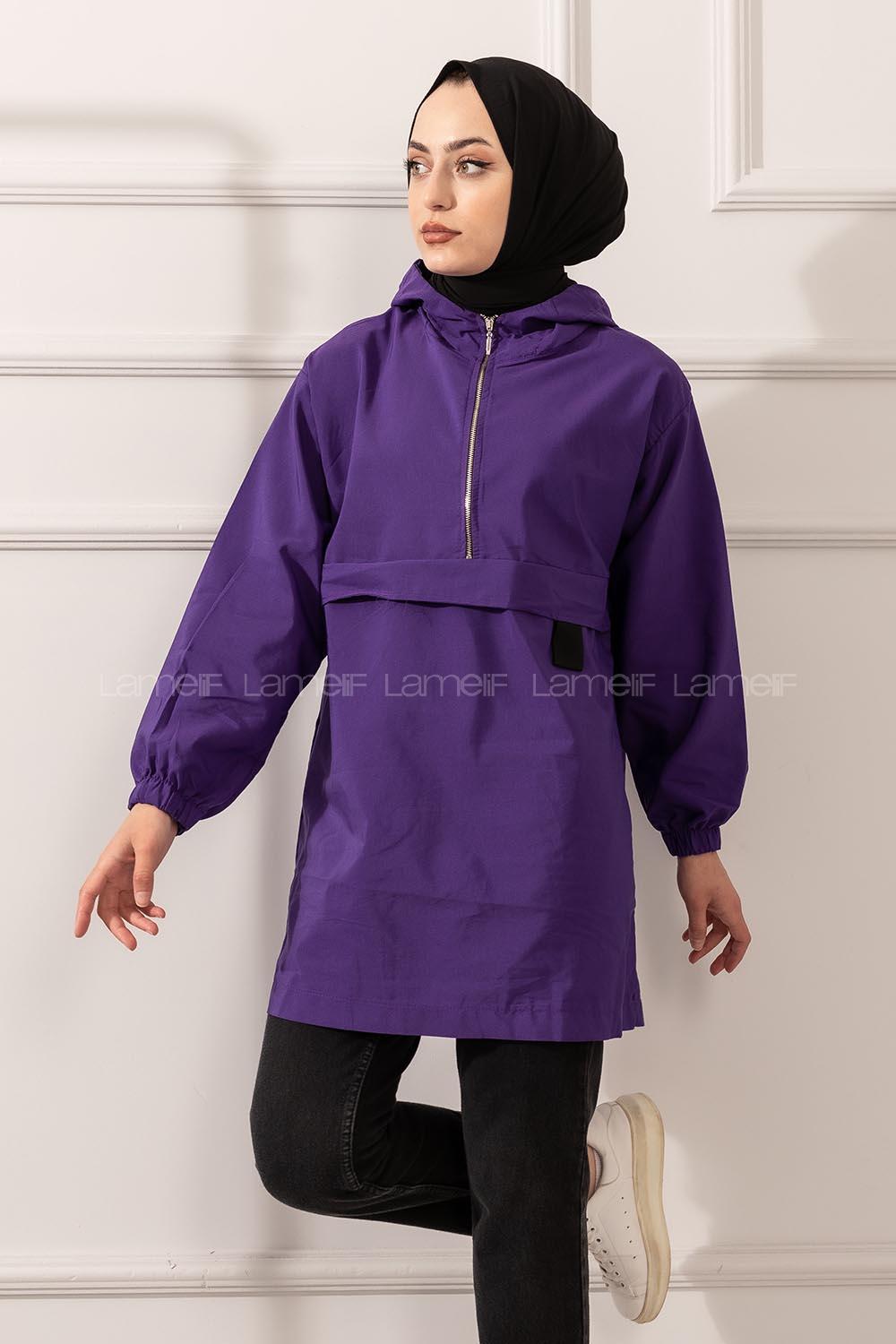 Modalamelif Kanguru Cep Yarım Fermuarlı Tunik Mor