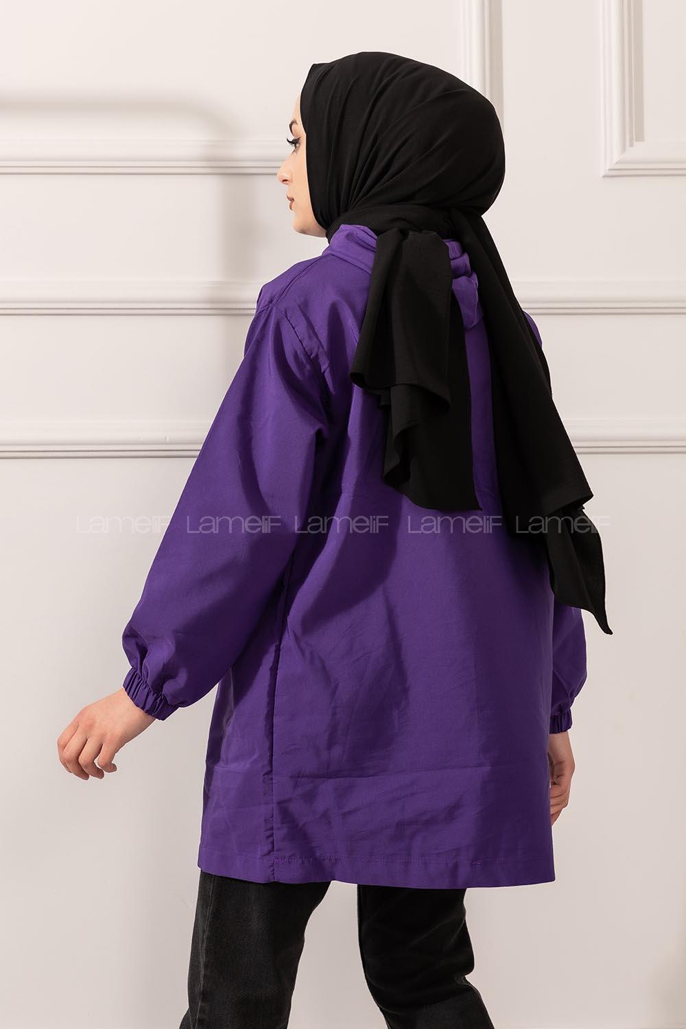 Modalamelif Kanguru Cep Yarım Fermuarlı Tunik Mor