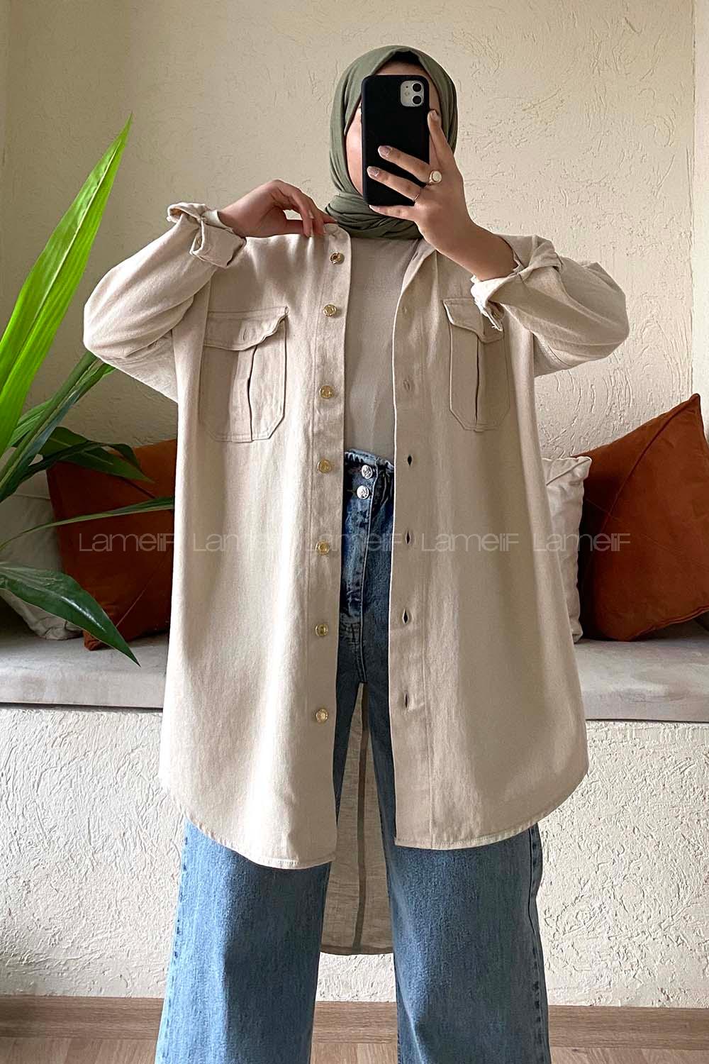 Modalamelif Oversize Cepli Kot Ceket Taş