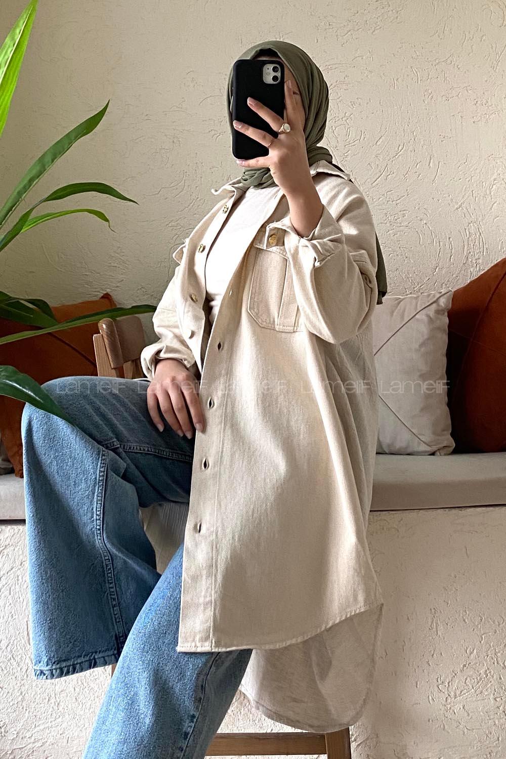 Modalamelif Oversize Cepli Kot Ceket Taş