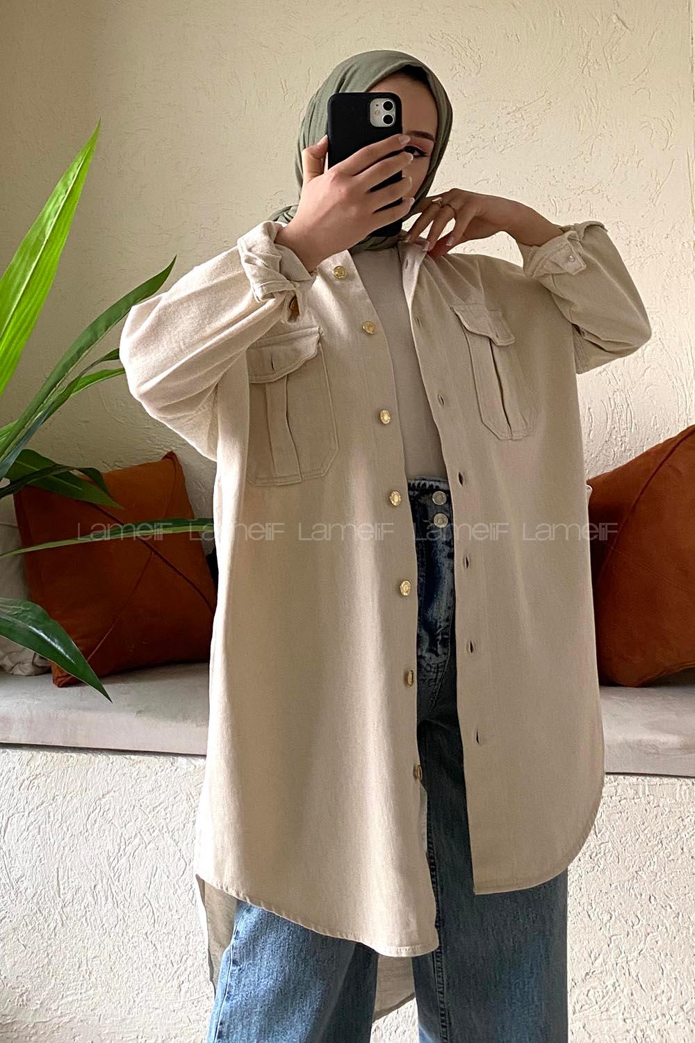 Modalamelif Oversize Cepli Kot Ceket Taş