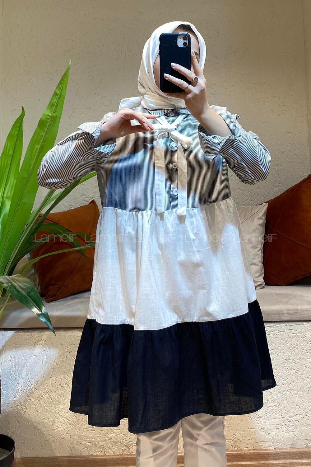 Modalamelif Yaka Kravat Garnili Tunik Siyah