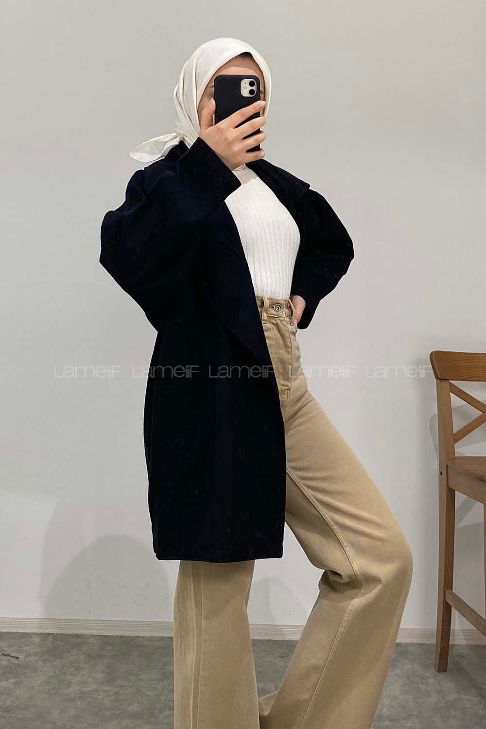 Modalamelif Arka Sırt Baskılı Oversize Ceket Siyah