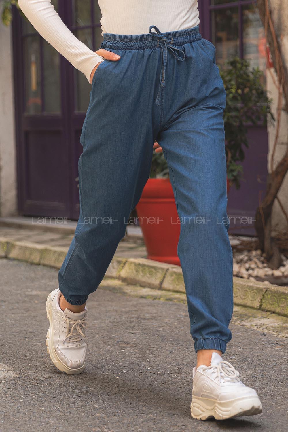 Modalamelif Beli Lastikli Rahat Pantolon Koyu Mavi