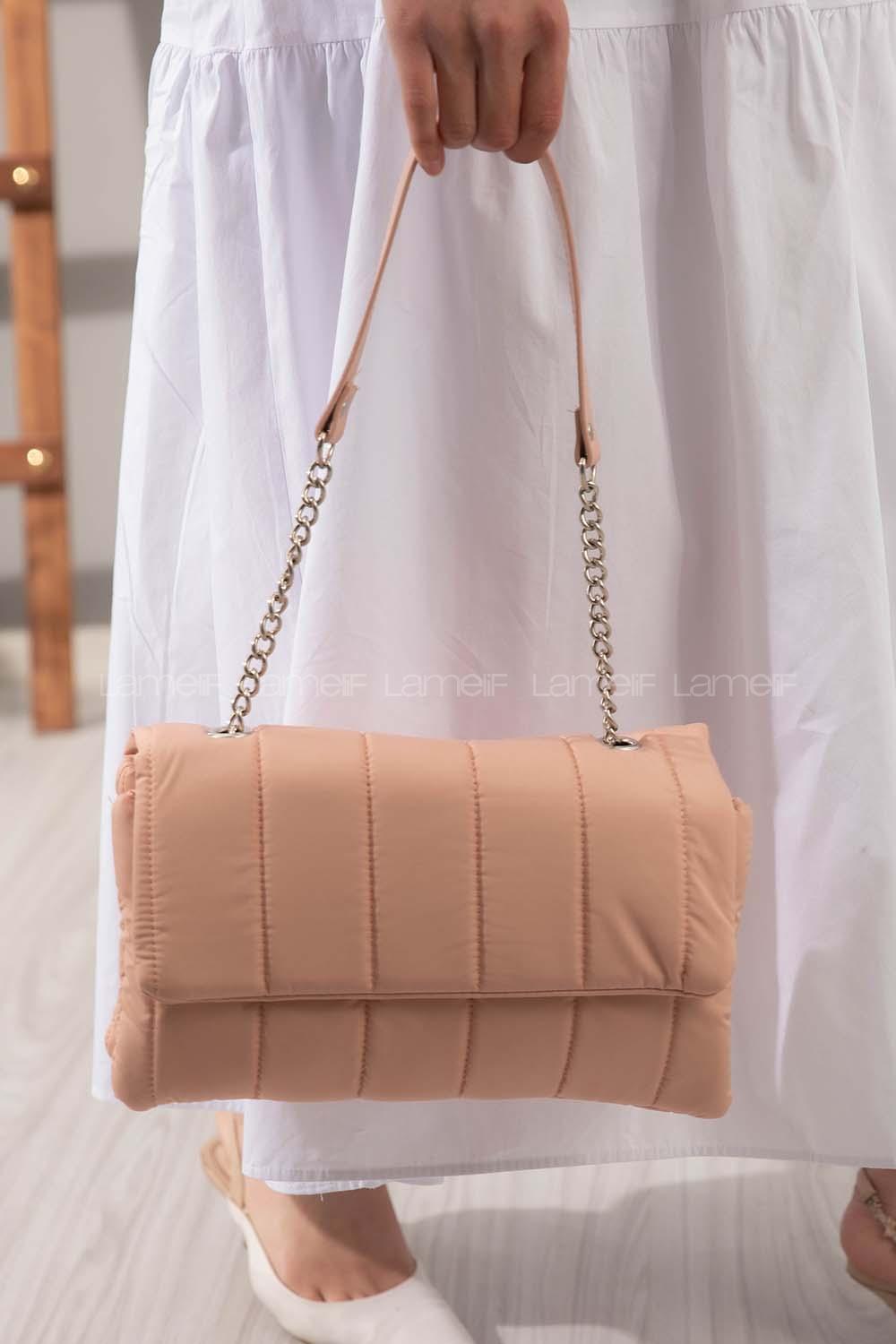 Modalamelif Kabartmalı Puf Kumaş Üç Gözlü Çanta Pudra