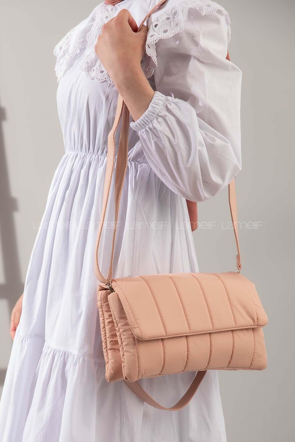 Modalamelif Kabartmalı Puf Kumaş Üç Gözlü Çanta Pudra