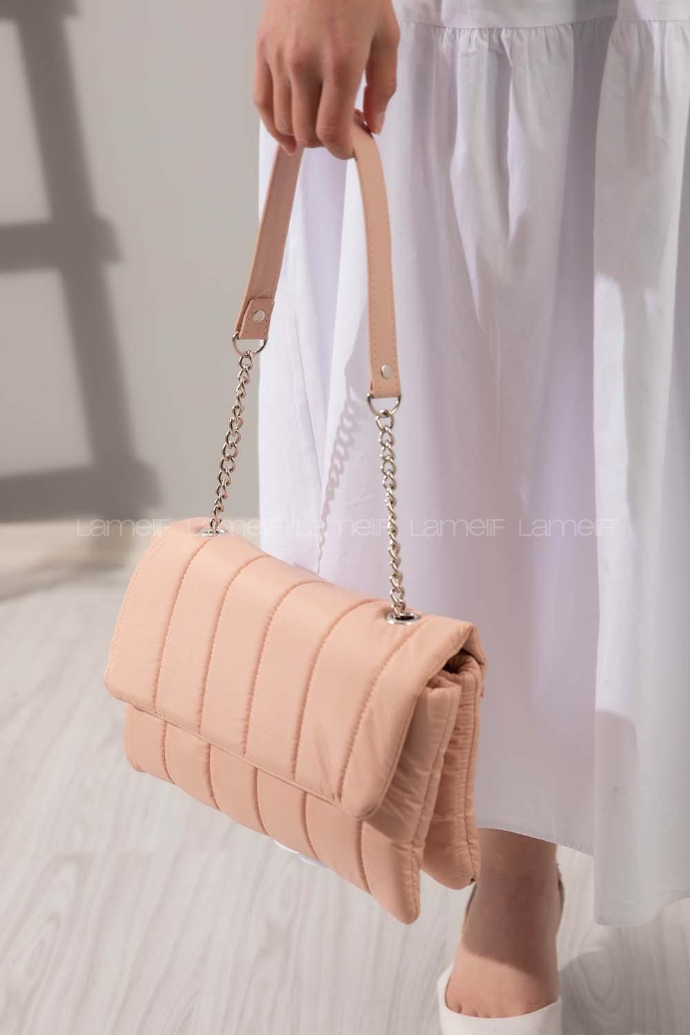 Modalamelif Kabartmalı Puf Kumaş Üç Gözlü Çanta Pudra