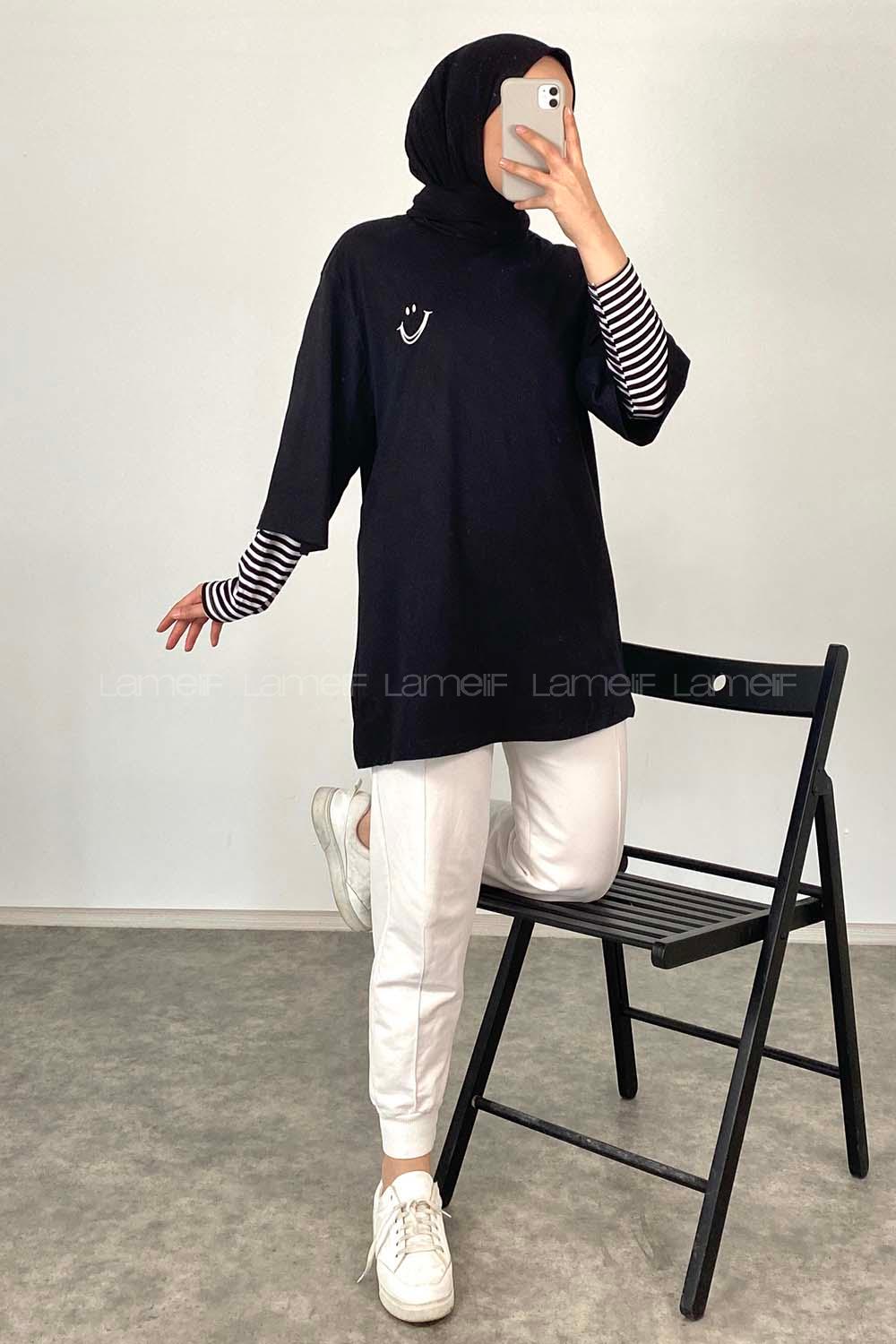 Modalamelif Smile Baskılı Oversize T-Shirt Siyah