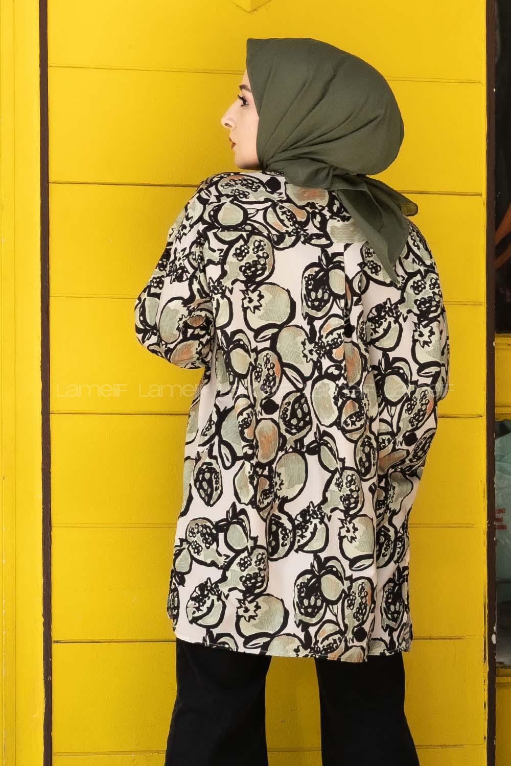 Modalamelif Soyut  Desen Dijital Baskı Gömlek Yeşil