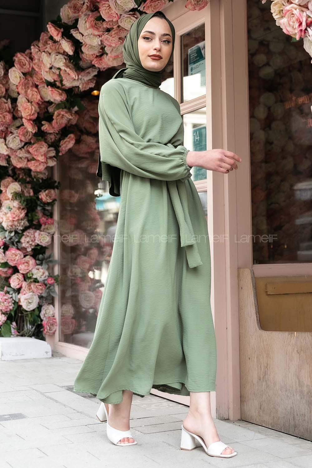 Modalamelif Yarasa Kol Prenses Elbise Çağla Yeşili