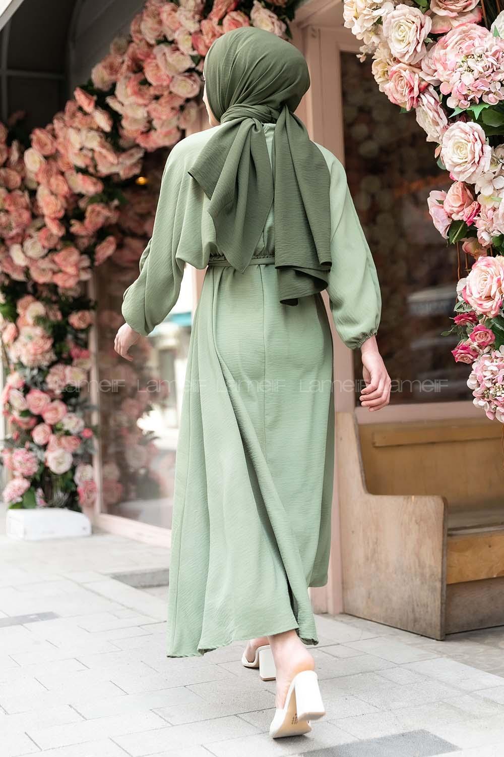 Modalamelif Yarasa Kol Prenses Elbise Çağla Yeşili