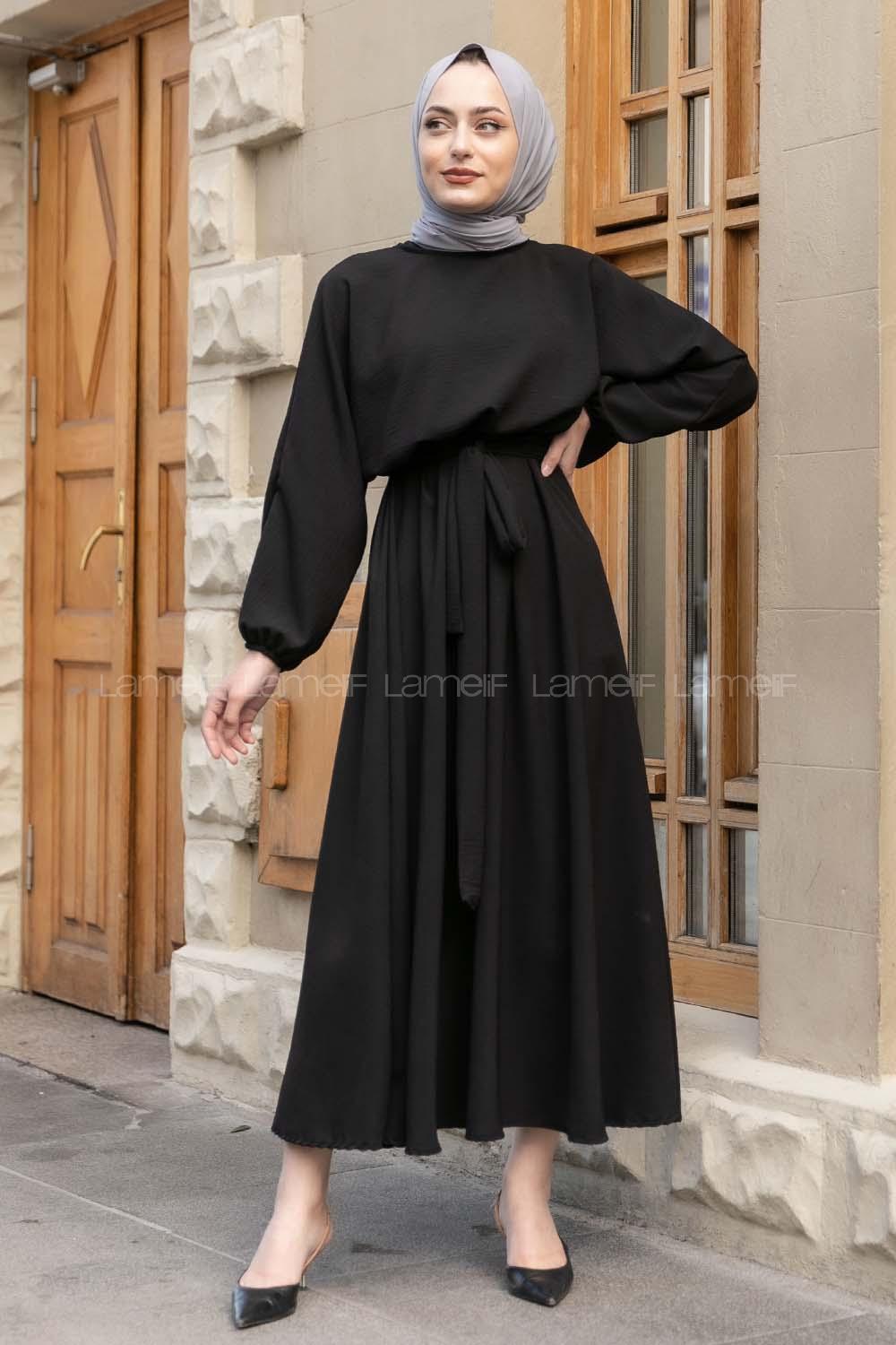 Modalamelif Yarasa Kol Prenses Elbise Siyah