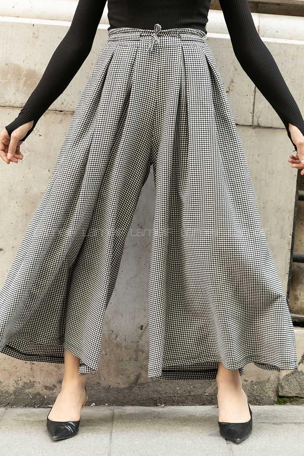 Modalamelif Bel Lastikli Pötikare Etek Pantolon Siyah