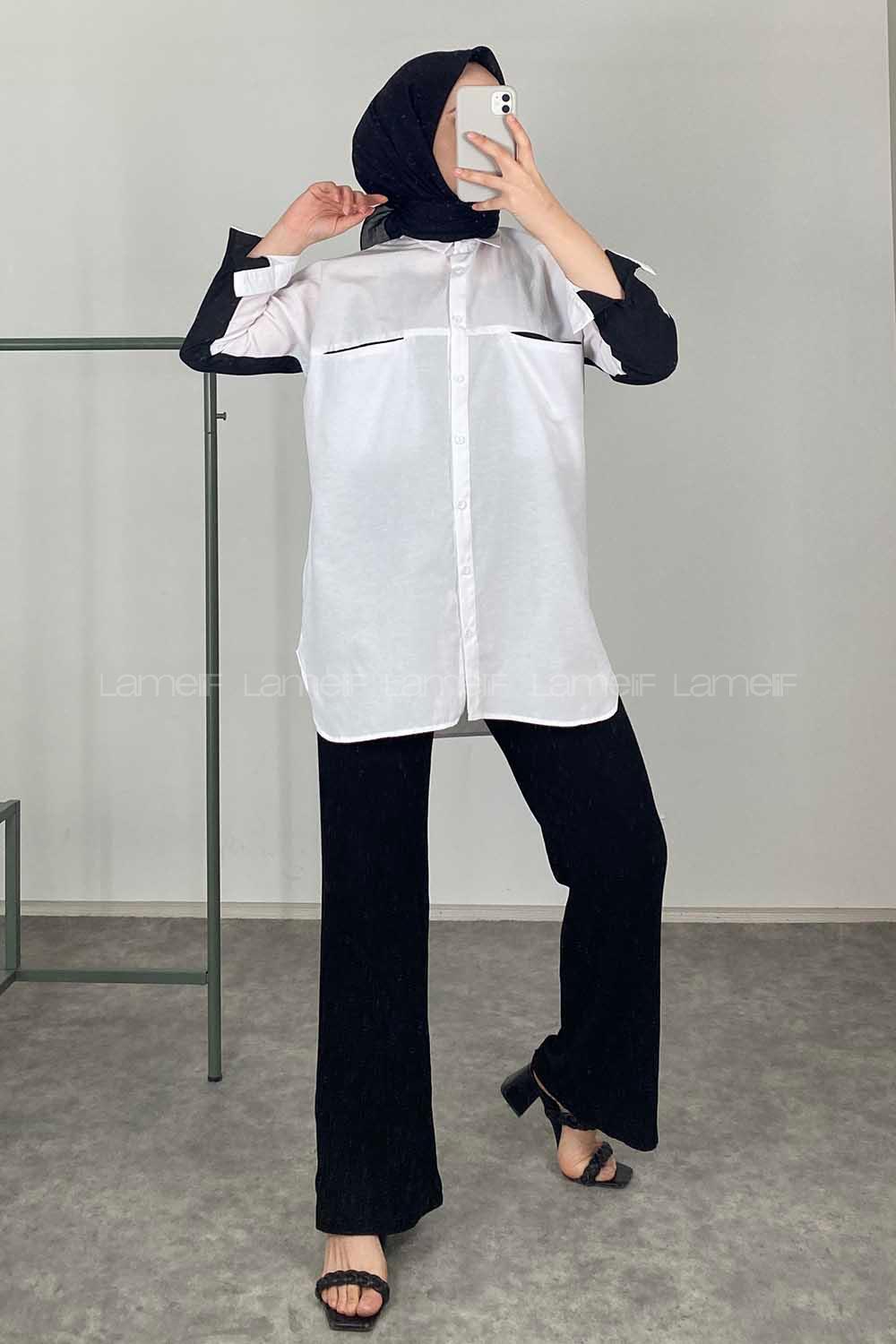 Modalamelif Çift Cepli Garnili Gömlek Ekru