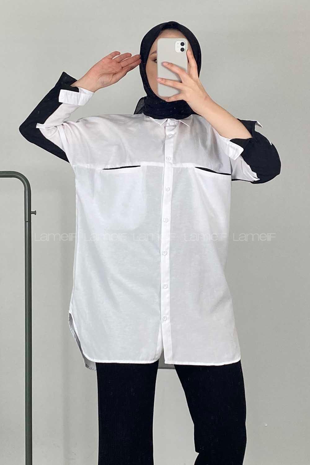 Modalamelif Çift Cepli Garnili Gömlek Ekru