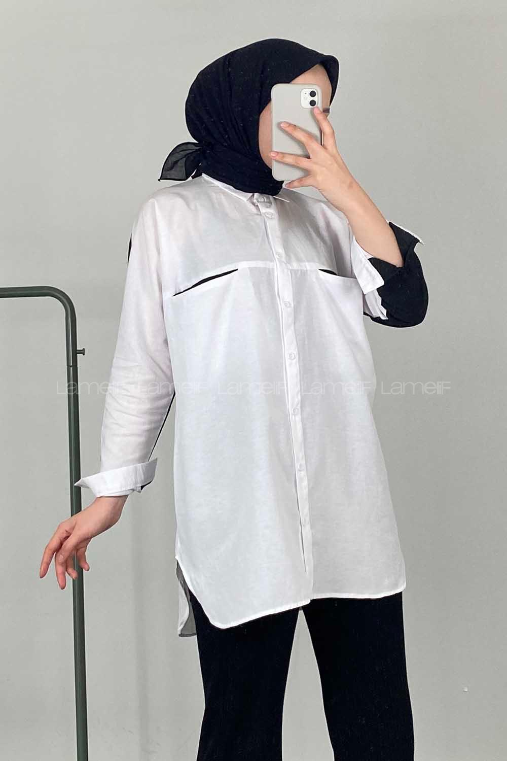 Modalamelif Çift Cepli Garnili Gömlek Ekru