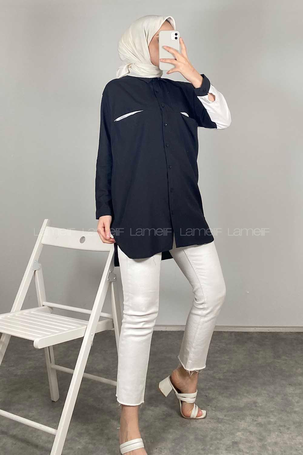 Modalamelif Çift Cepli Garnili Gömlek Siyah