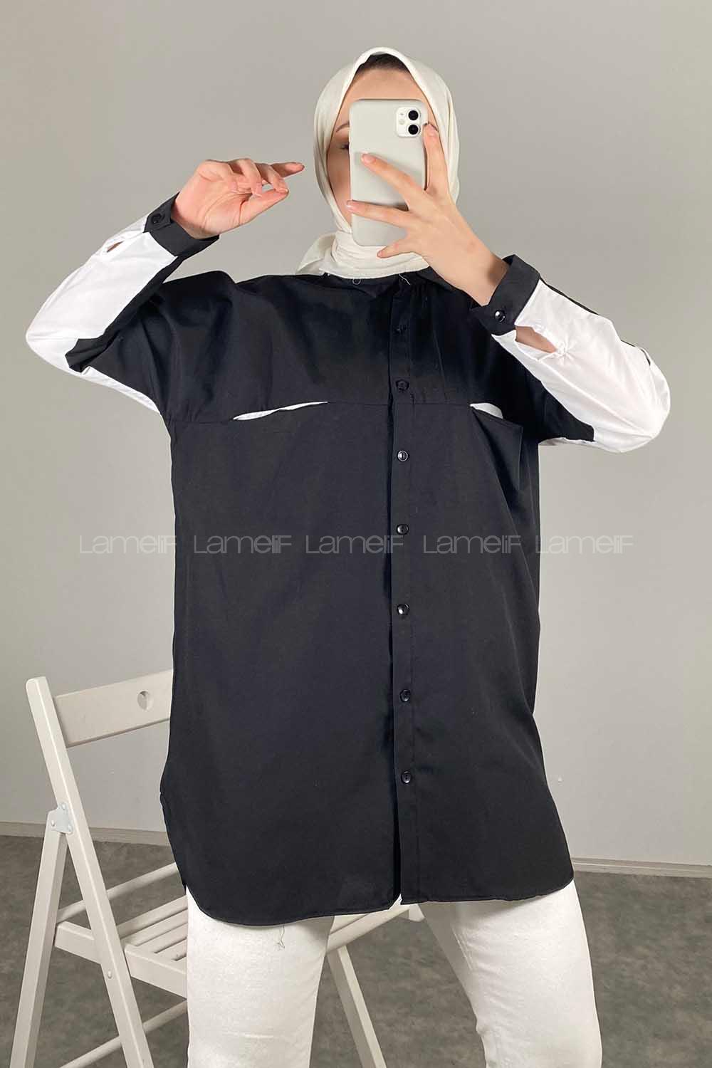 Modalamelif Çift Cepli Garnili Gömlek Siyah