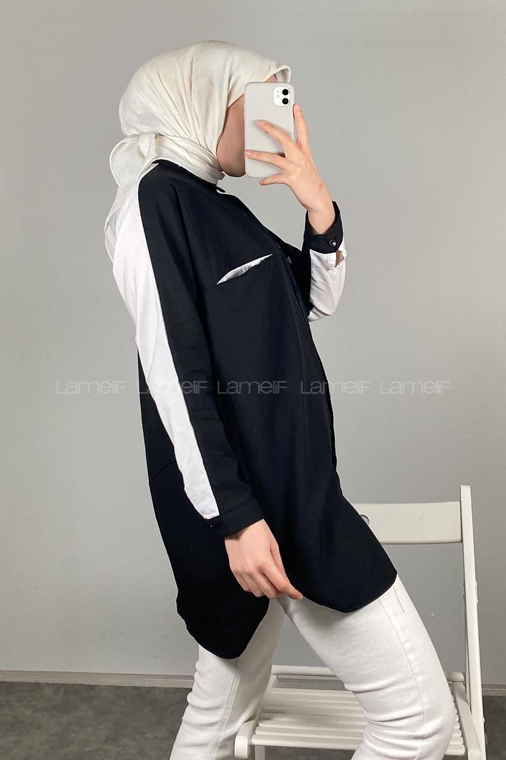 Modalamelif Çift Cepli Garnili Gömlek Siyah