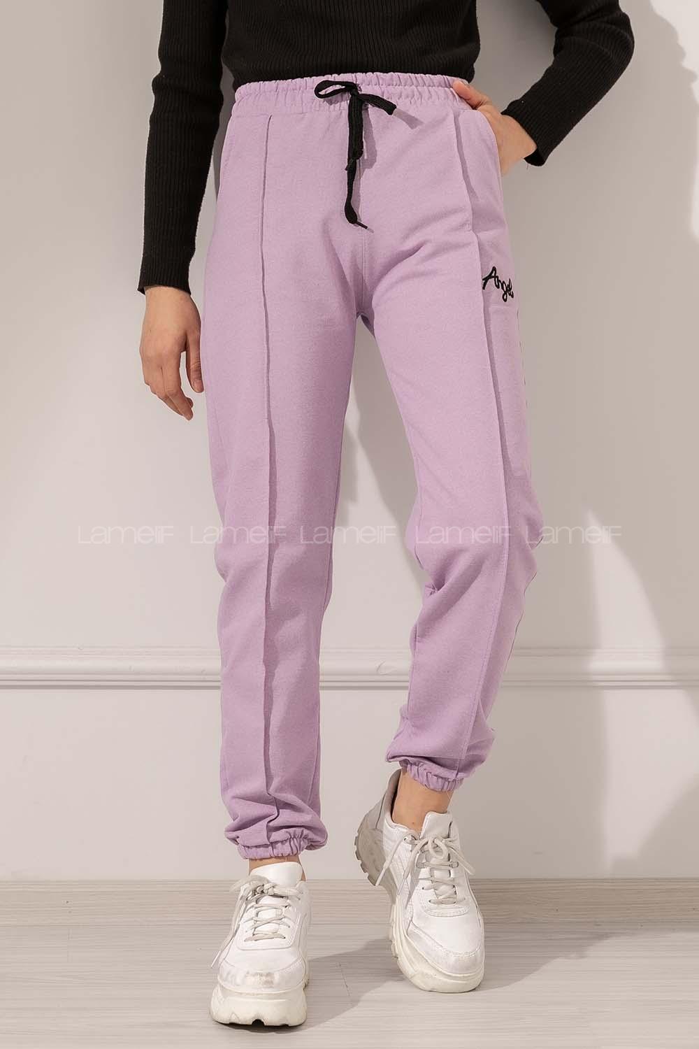 Modalamelif Beli Lastikli Angel Nakışlı Eşofman Lila