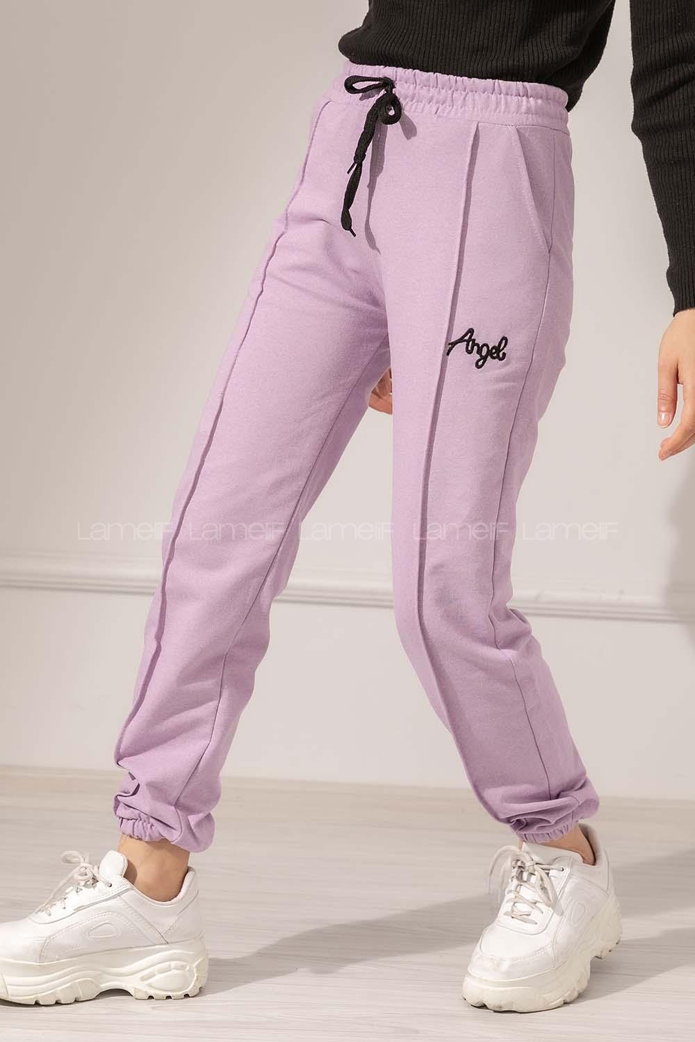 Modalamelif Beli Lastikli Angel Nakışlı Eşofman Lila